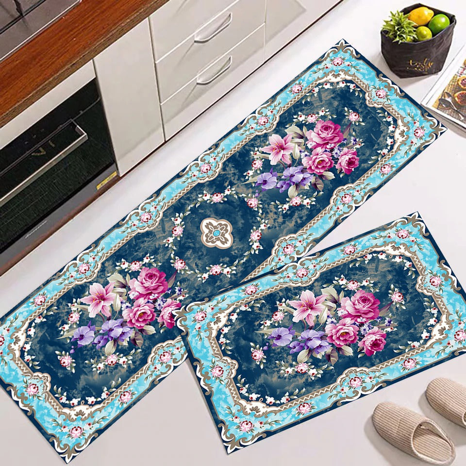 Anti Skid Non-Slip Door Mat - Elegant Floral Bouqet Rug for Kitchen Floor(Combo Set of 2)