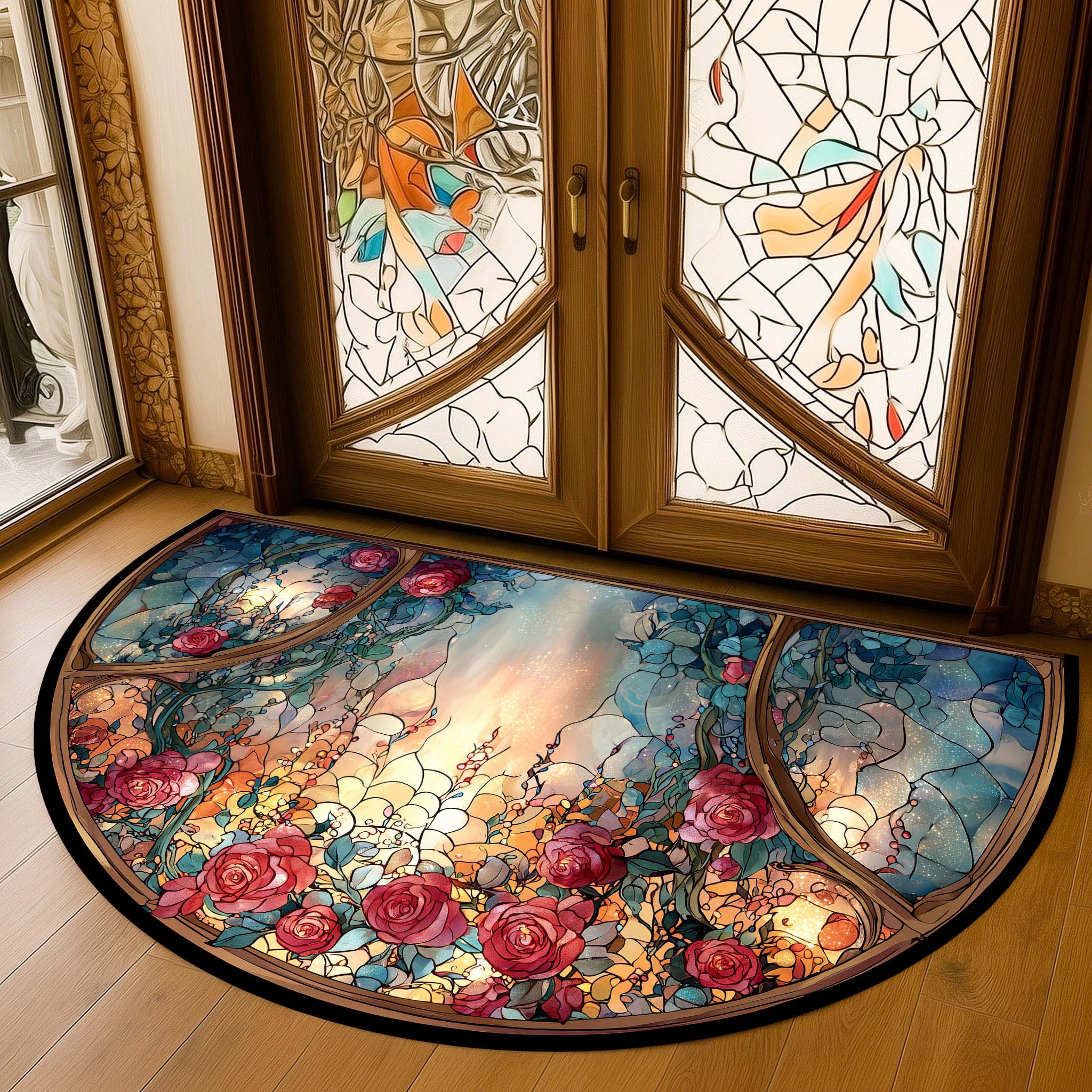 Anti Skid Non-Slip Door Mat Rangoli Pattern - Artistic Rose Garden