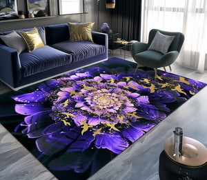 Anti Skid Non-Slip Heavy Digital Print Royal Golden Birds & Flora Living Room Bedroom Dining Home Office Area Rug