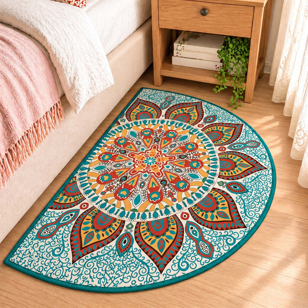 Anti Skid Non-Slip Semi-Circle Bedside Mat - Colorful Mehendi