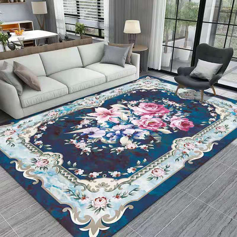 Anti Skid Rugs - Heavy Elegant Floral Bouquet Marble Non-Slip Carpet for Living Room Bedroom Dining Home Office