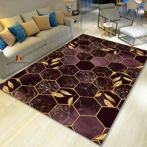 Anti Skid Rugs - Heavy Geometric Golden Leaves Wine Edition Non-Slip Carpet for Living Room Bedroom Dining Home Office