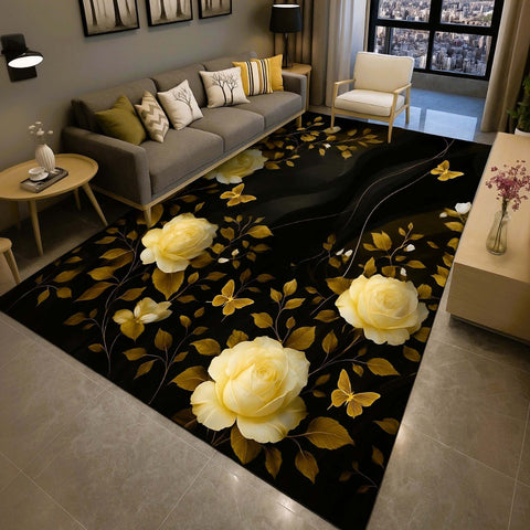 Anti Skid Rugs - Heavy Premium Rose & Butterfly Non-Slip Luxury Floral Carpet for Living Room