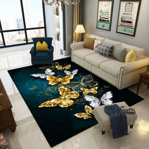 Anti Skid Rugs - Heavy Royal Golden Butterfly Aurora Non-Slip Carpet for Living Room Bedroom Dining Home Office