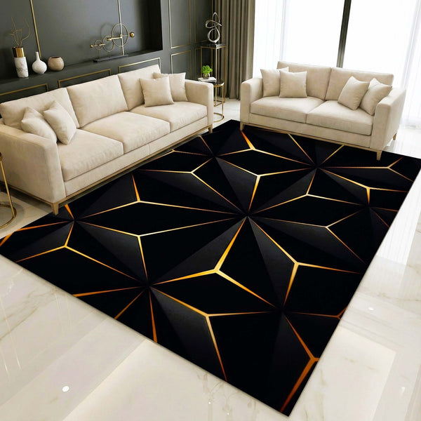 Anti Skid Rugs Heavy Geometric Royal Gold & Shadow Pyramid Non-Slip Carpet for Living Room Bedroom Dining Home Office