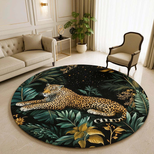 Anti Skid Rugs Non-Slip Luxury Leopard Round Rug – Jungle Theme Carpet for Modern Living Rooms
