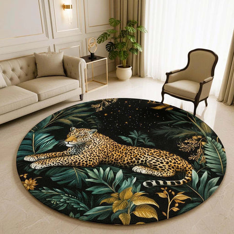 Anti Skid Rugs Non-Slip Luxury Leopard Round Rug – Jungle Theme Carpet for Modern Living Rooms