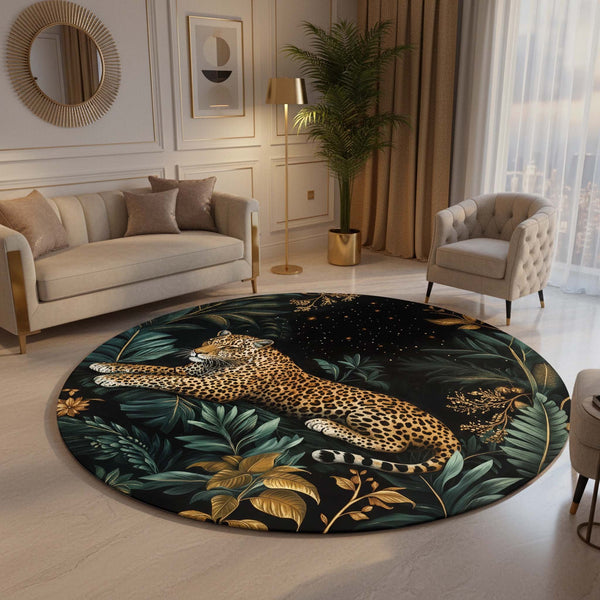 Anti Skid Rugs Non-Slip Luxury Leopard Round Rug – Jungle Theme Carpet for Modern Living Rooms