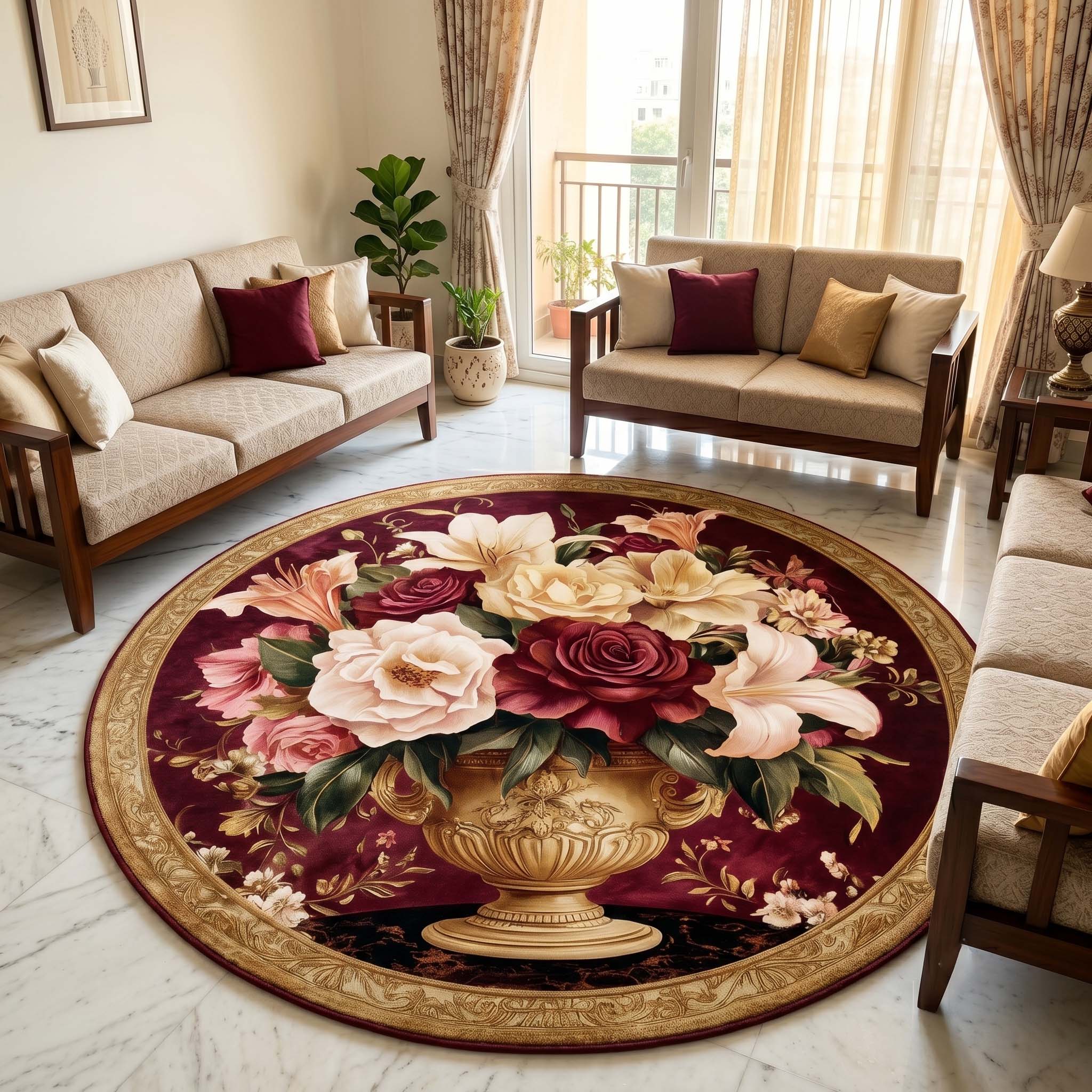 Anti Skid Rugs Non-Slip Regal Vase Floral Round Rug – Royal Carpet for ...