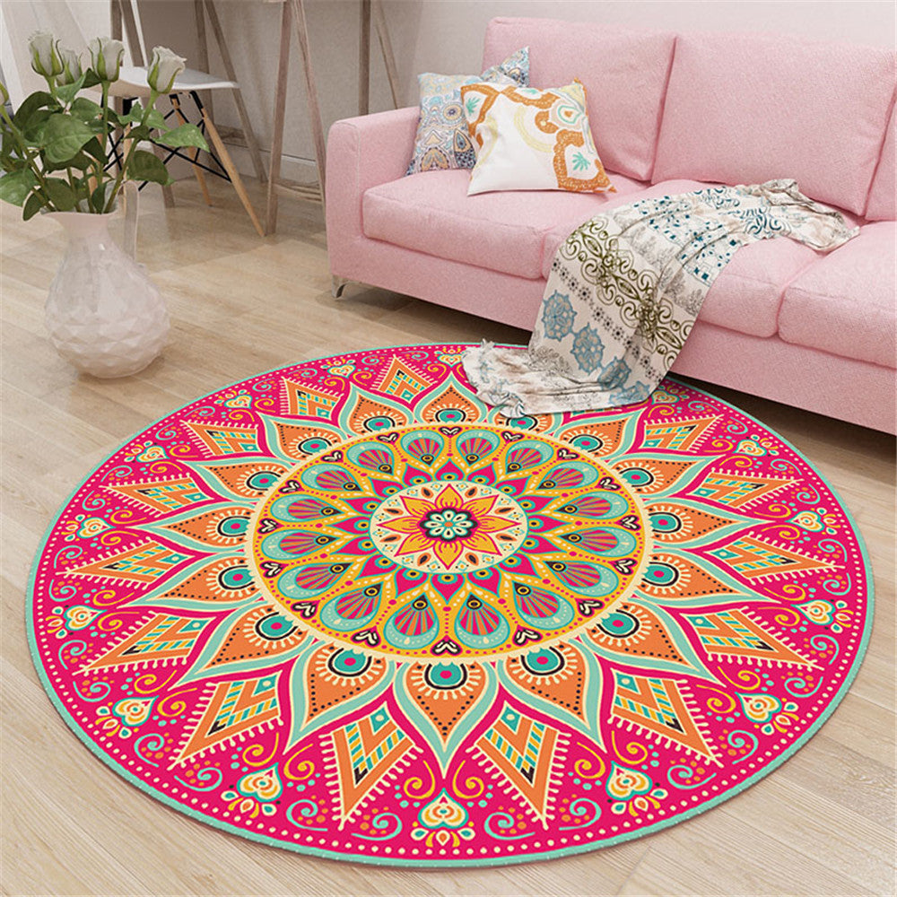 Anti Skid Rugs Non-Slip Round Heavenly Sun Rangoli Pattern Heavy Carpe ...