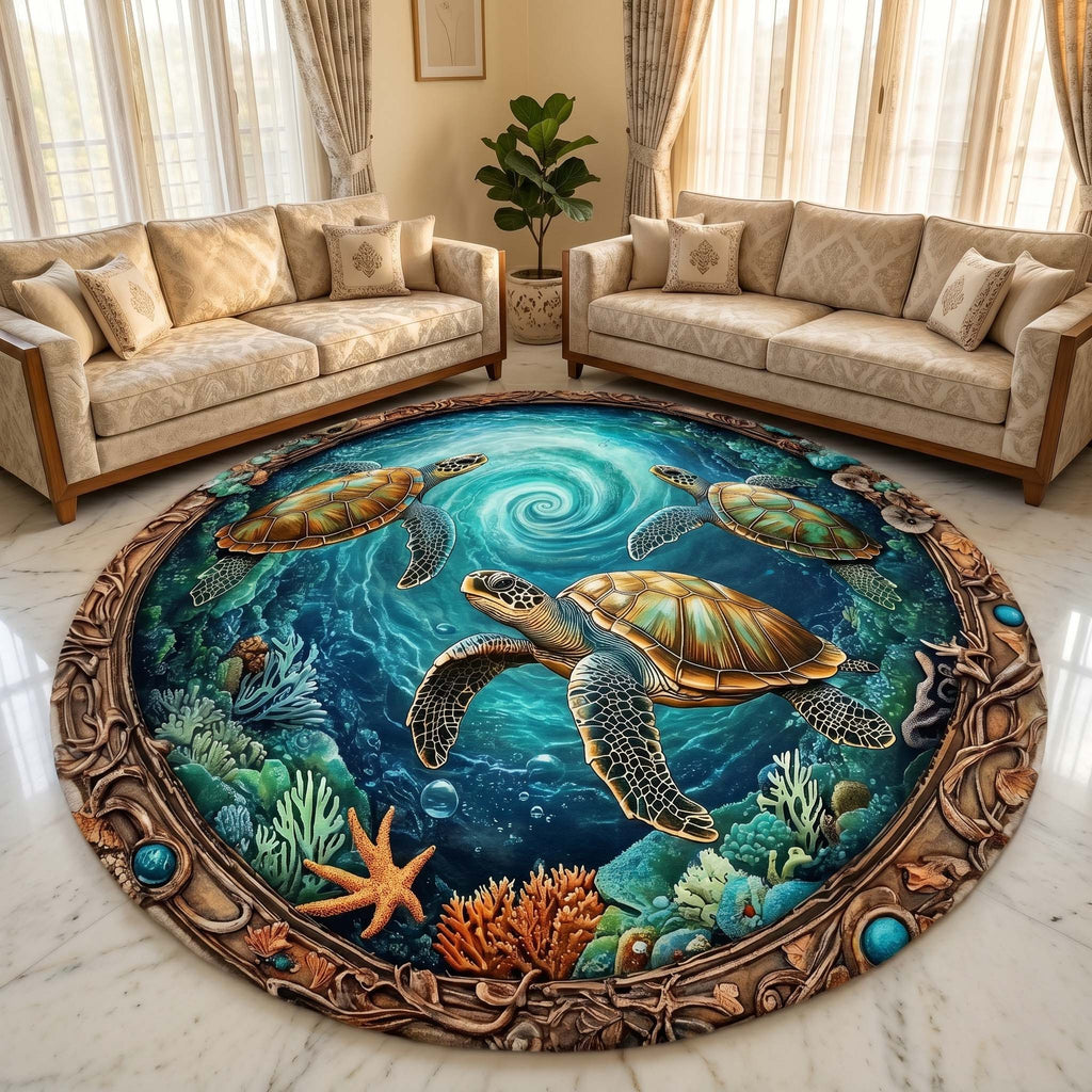 Round Turtle Rug Anti Skid Rugs Non-Slip Round Sea Turtle Rug – Premium Underwater Them ...