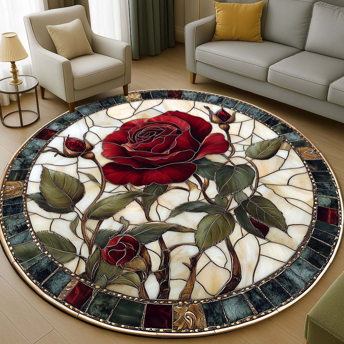 Classic Rose Rug Anti Skid Rugs Non-Slip Vintage Rose Round Rug – Royal Floral Carpet f ...