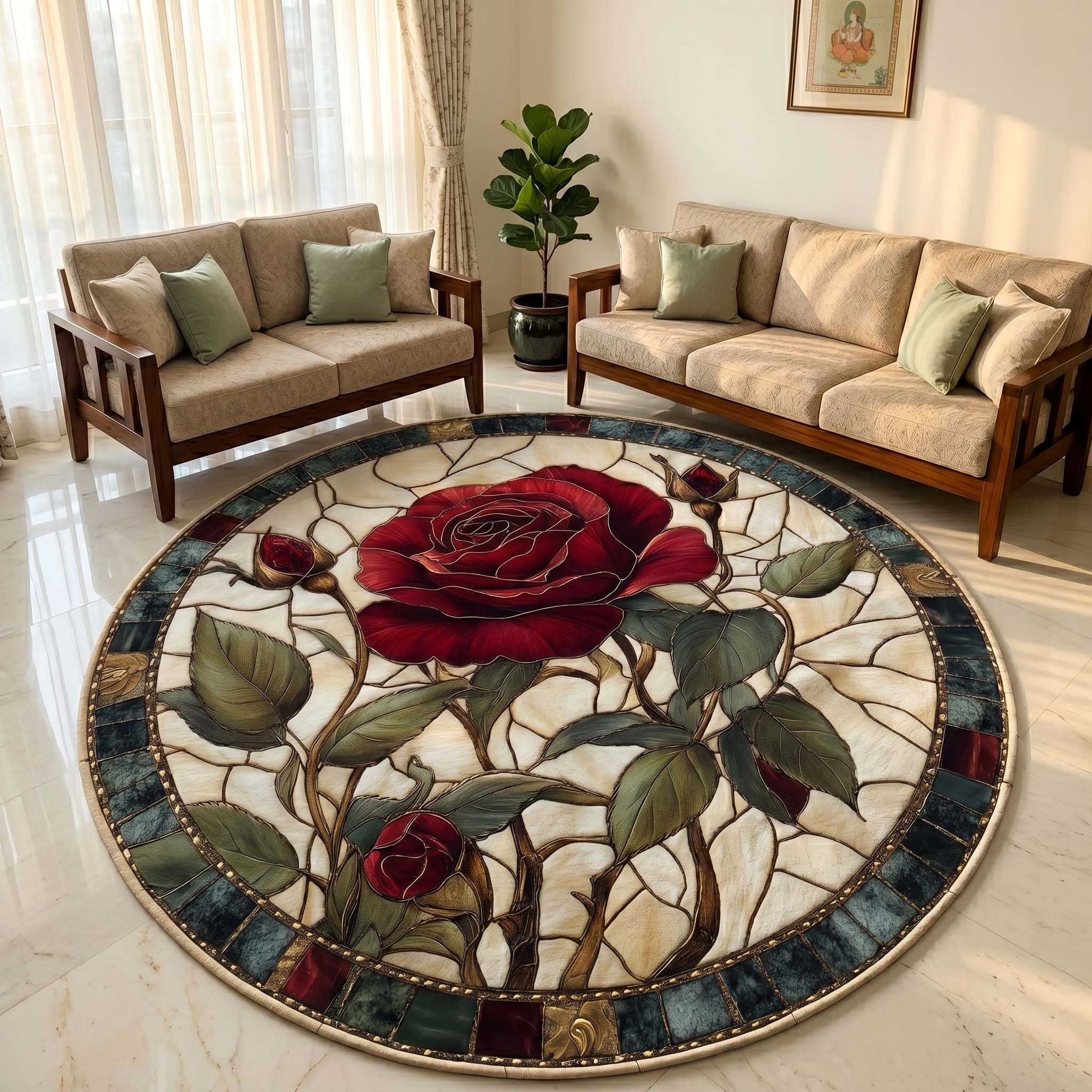 Anti Skid Rugs Non-Slip Vintage Rose Round Rug – Royal Floral Carpet f ...