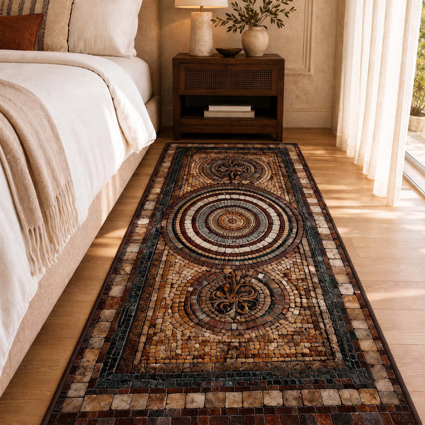 Anti Skid Runners - Classic Stone Medallion Runner Mat – Soft Non-Slip Rugs for Hallway, Bedside, Corridor