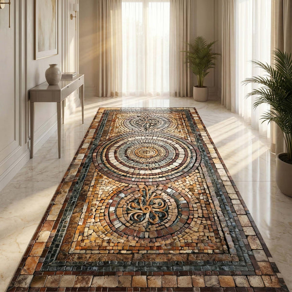 Anti Skid Runners - Classic Stone Medallion Runner Mat – Soft Non-Slip Rugs for Hallway, Bedside, Corridor