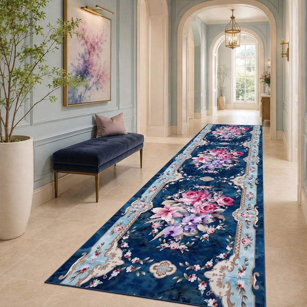 Anti Skid Runners - Elegant Floral Bouquet - Non-Slip Rugs for Hallway, Bedside, Corridor
