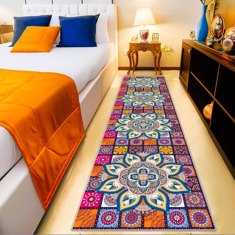 Anti Skid Runners - Vibrant Boho Medallion - Non-Slip Rugs for Hallway, Bedside, Corridor