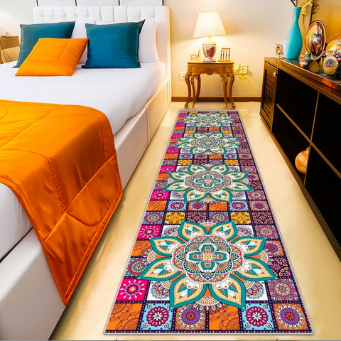 Anti Skid Runners - Vibrant Boho Medallion - Non-Slip Rugs for Hallway, Bedside, Corridor