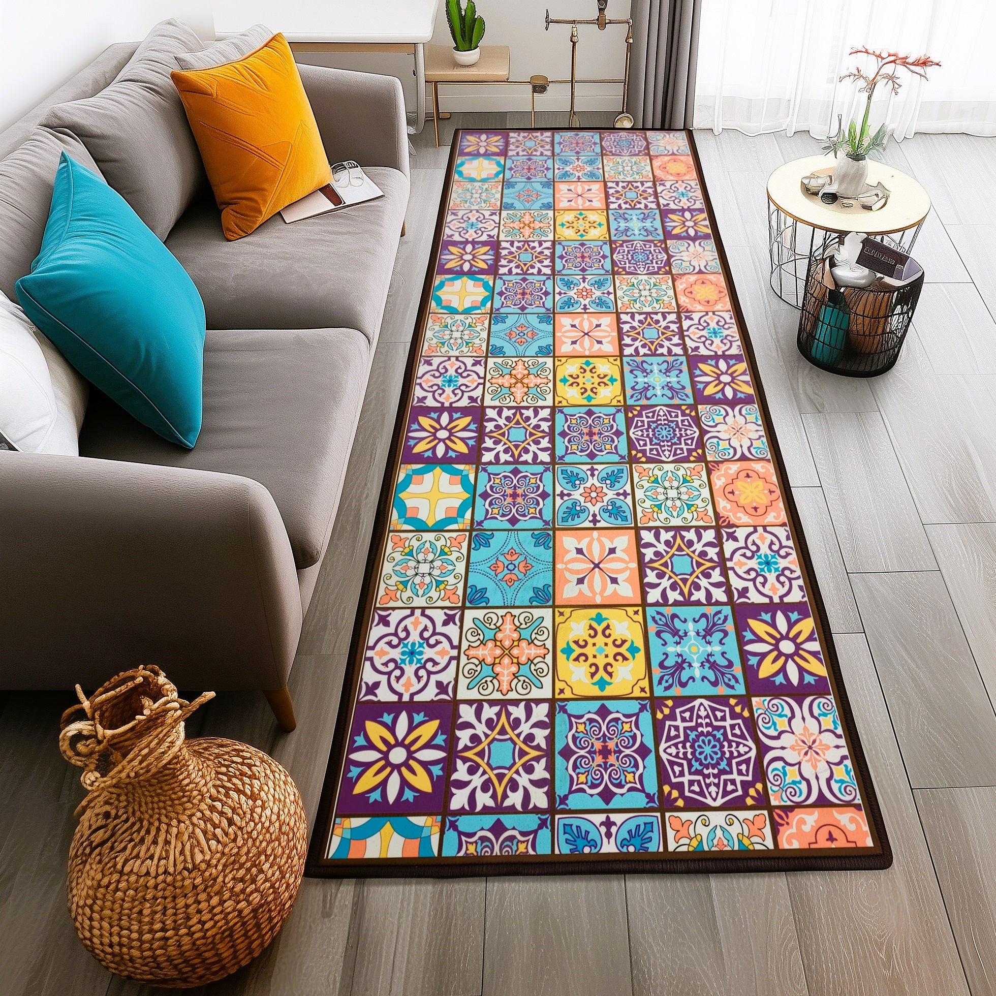 Anti Skid Runners - Vibrant Moroccan - Non-Slip Rugs for Hallway, Bedside, Corridor