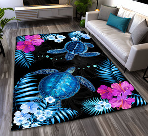 Heavy Digital Print Aqua Turtle Living Room Bedroom Dining Home Office Area Rug