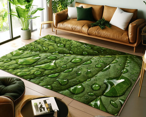 Heavy Digital Print Leaf Droplet Living Room Bedroom Dining Home Office Area Rug