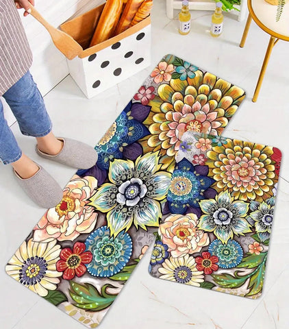 Anti Skid Non-Slip Door Mat -  Bohemian Flower Rug for Kitchen Floor(Combo Set of 2)