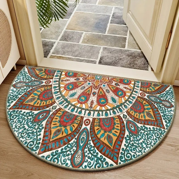 Anti Skid Non-Slip Door Mat Rangoli Pattern - Colorful Mehendi