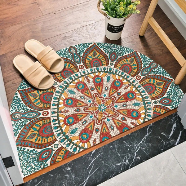 Anti Skid Non-Slip Door Mat Rangoli Pattern - Colorful Mehendi