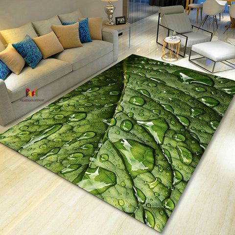 Heavy Digital Print Leaf Droplet Living Room Bedroom Dining Home Office Area Rug