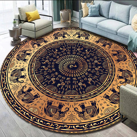 Anti Skid Rugs Non-Slip Round Grand Royal Gold Persian Art Heavy Carpet