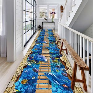 Anti Skid Runners - Playful Dolphins Lane - Non-Slip Rugs for Hallway, Bedside, Corridor