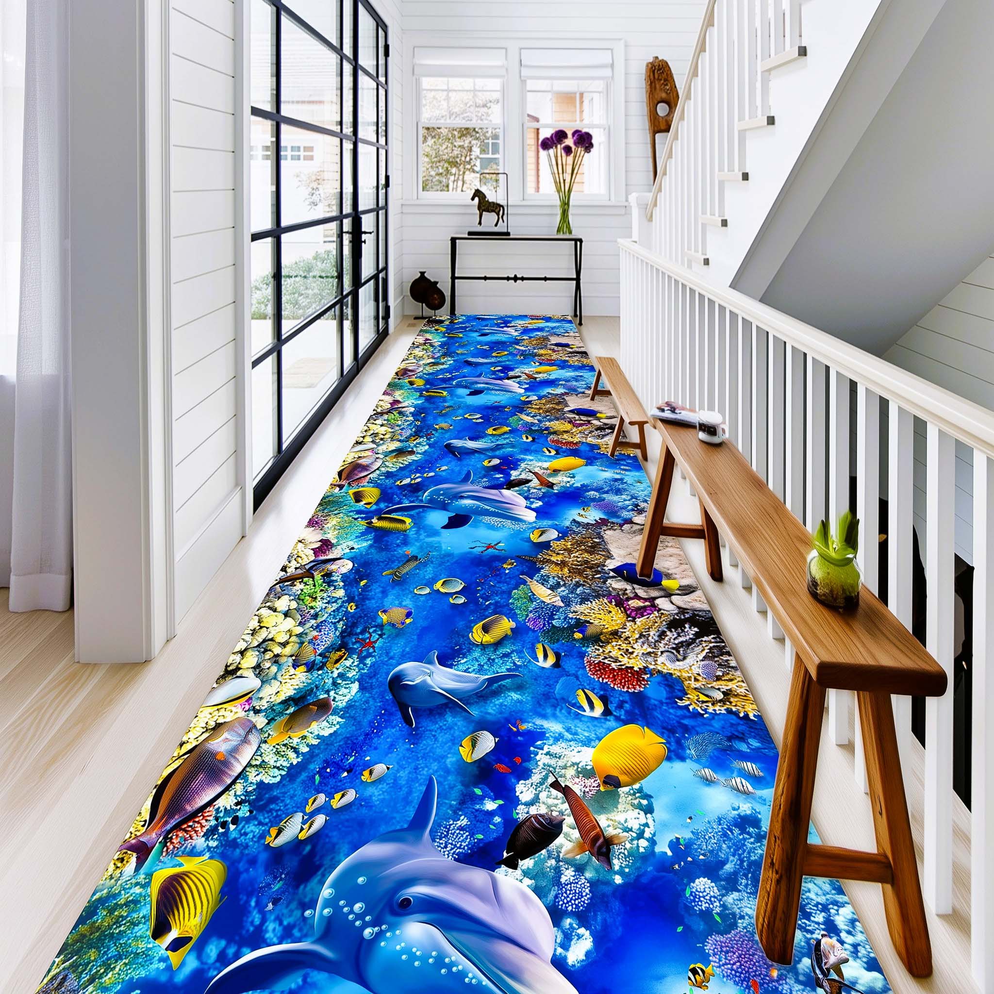 Anti Skid Runners - Stroll in Aquarium - Non-Slip Rugs for Hallway, Bedside, Corridor