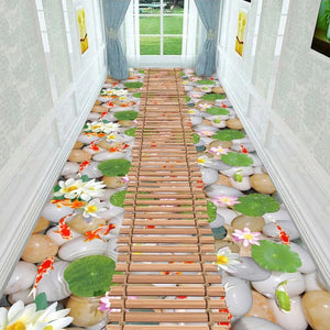 Anti Skid Runners - Walk over Lotus & Pebbles - Non-Slip Rugs for Hallway, Bedside, Corridor