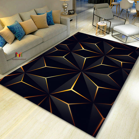 Anti Skid Rugs Heavy Geometric Royal Gold & Shadow Pyramid Non-Slip Carpet for Living Room Bedroom Dining Home Office