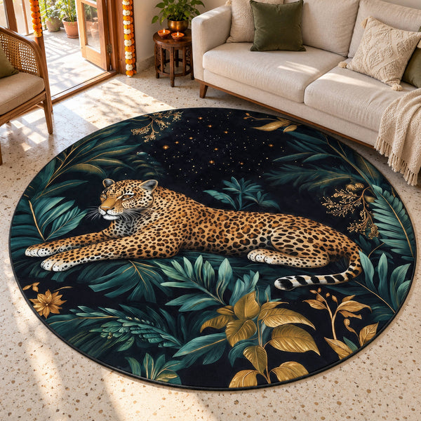 Anti Skid Rugs Non-Slip Luxury Leopard Round Rug – Jungle Theme Carpet for Modern Living Rooms — festive room styling