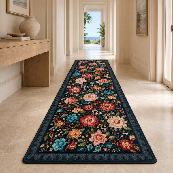 Midnight Floral Garden anti-skid hallway runner