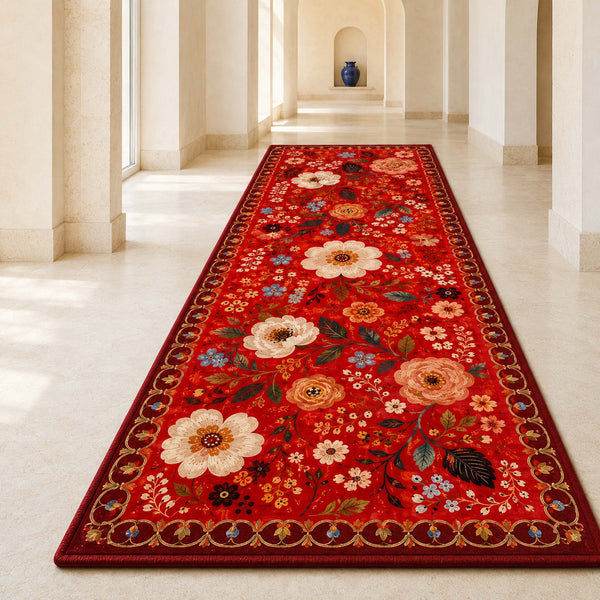 Royal Scarlet Floral Garden anti-skid hallway runner