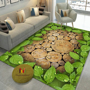 Anti Skid Non-Slip Heavy Digital Print Green Leaves & Wood Living Room Bedroom Dining Home Office Area Rug