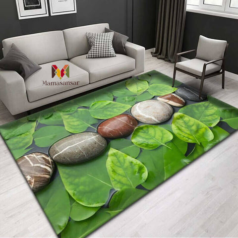 Heavy Digital Print Pebbles & Leaves Living Room Bedroom Dining Home Office Area Rug