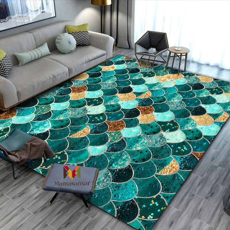 Anti Skid Non-Slip Heavy Geometric Shades of Turquoise Living Room Bedroom Dining Home Office Area Rug